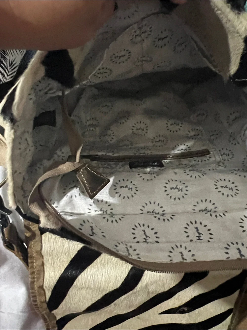 Zebra-Print Messenger Bag in Black and Cream